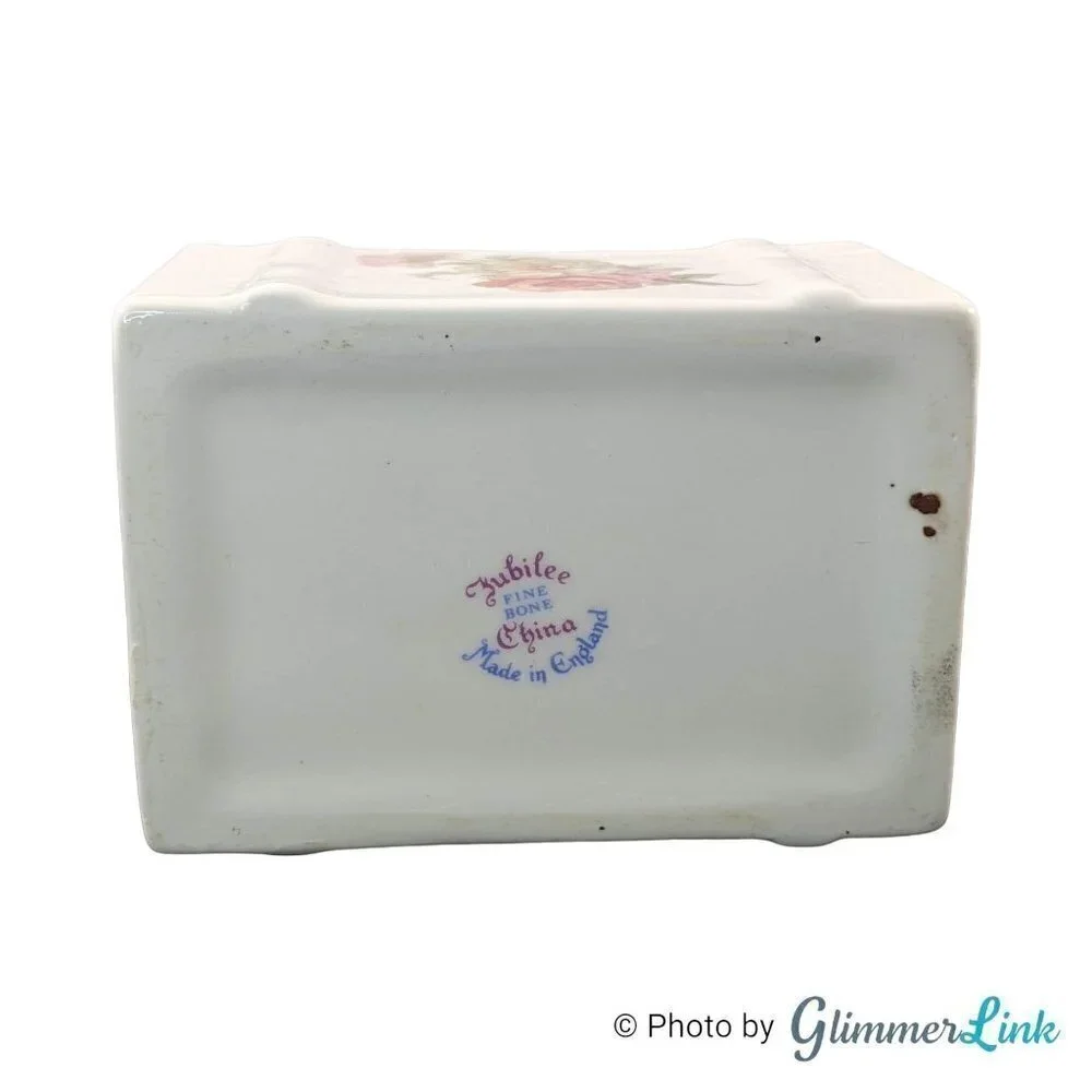 Vintage 70s Jubilee Fine Bone China Made in England Floral Trinket Box
